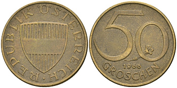 Австрия 50 грошей 1966 KM 2885 алюминиевая бронза 4576-1033