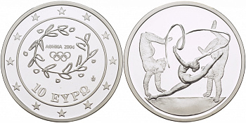 Греция 10 евро 2003 XXVIII летние Олимпийские игры 2004 года в Афинах, художественная гимнастика KM 199 серебро PROOF 04-174-45