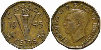 Канада 5 центов 1943 Георг VI (1936-1952) KM 40 медь цинк 87-847