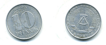 ГДР 10 пфеннигов 1968 А KM 10 алюминий 59-1342