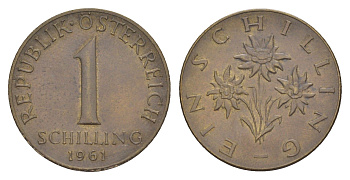 Австрия 1 шиллинг 1961 KM 2886 алюминиевая бронза 4618-1145