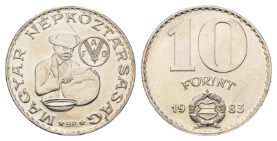 Венгрия 10 форинтов 1983 Продовольственная программа - ФАО KM 629 никель UNC 87-141