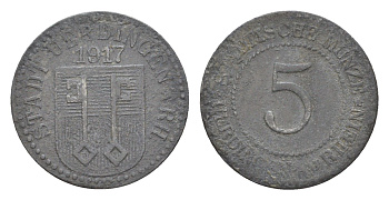 Юрдинген 5 пфеннигов 1917 Funck 554.1, Men05 25409.1, Men18 31820.1 цинк 4639-125