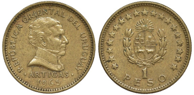 Уругвай 1 песо 1965 KM 46 алюминиевая бронза 92-612