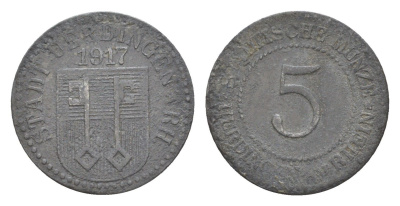 Юрдинген 5 пфеннигов 1917 Funck 554.1, Men05 25409.1, Men18 31820.1 цинк 4639-125