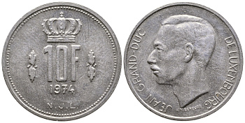 ЛЮКСЕМБУРГ 10 ФРАНКОВ 1974 KM 57 никель 4379-1235