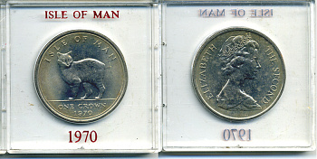 Остров Мэн 1 крона 1970 кошка Мэна, в оригинальной пластиковой коробке KM 18 медно-никель UNC 6-6-1-60