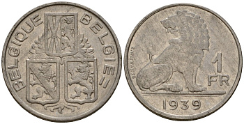 Бельгия 1 франк 1939 Belgique - Belgie KM 119 никель 4603-1232