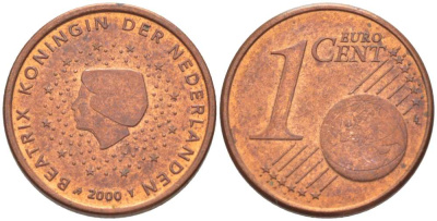 НИДЕРЛАНДЫ 1 ЕВРОЦЕНТ 2000 БЕАТРИКС KM 234 сталь плакированная медью 218-1251