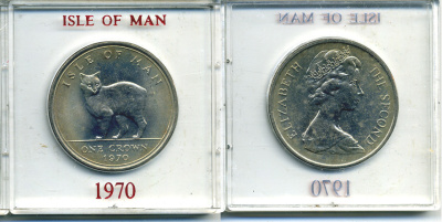 Остров Мэн 1 крона 1970 кошка Мэна, в оригинальной пластиковой коробке KM 18 медно-никель UNC 6-6-1-60