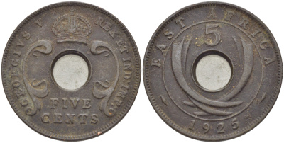 Британская Восточная Африка 5 центов 1925 Георг V (1910-1936) KM 18 бронза 117-413