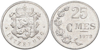 ЛЮКСЕМБУРГ 25 САНТИМОВ 1972 KM 45а.1 алюминий 211-823