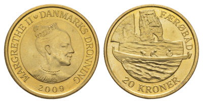 Дания 20 крон 2009 Корабли - Фарерская лодка KM 936 алюминиевая бронза UNC M69-04