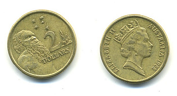 Австралия 2 доллара 1988 абориген, Елизавета II (1953-) KM 101 алюминиевая бронза 56-626