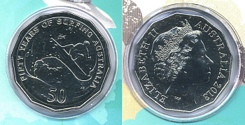 Австралия 50 центов 2013 50 лет виндсерфингу в Австралии, в оригинальном картонном буклете-трансформере KM NEW, медно-никель 4-5-2-13