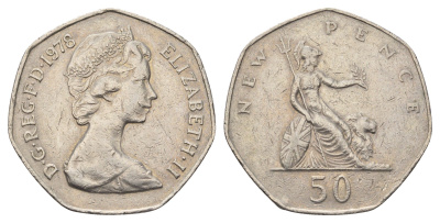Великобритания 50 пенсов 1978 Елизавета II (1952-2022) KM 913, Spink 4223 (H1) медно-никель 4692-324