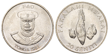 Тонга 20 сенити 1981 KM 70 медно-никель UNC 4624-115