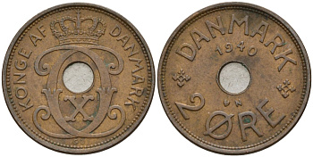 Дания 2 эре 1940 Кристиан X (1912-1947) KM 827 бронза 4147-538