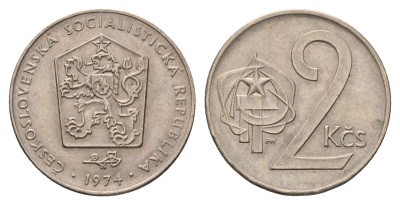 Чехословакия 2 кроны 1974 KM 75 медно-никель UNC 4678-645