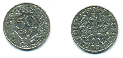 Польша 50 грошей 1923 Республика KM 13, Parchimowicz 106 никель 4383-224