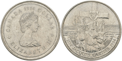 Канада 1 доллар 1984 Жак Картье KM 141 никель UNC 97-224