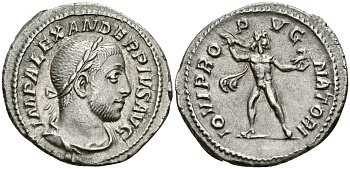 Римская Империя денарий 232 Александр Север IOVI PROPVGNATORI Юпитер Рим Extremely fine RIC 238 серебро 1073-5-6-3