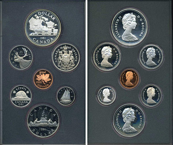Канада набор из 7 монет 1981 Трансконтинентальная железная дорога, паровоз, оригинальная коробка и сертификат KM PS1 PROOF 3-4-1-4