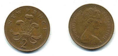Великобритания 2 пенса 1971 Елизавета II (1952-2022) КМ 916, Spink 4235 (C1) бронза 4110-631