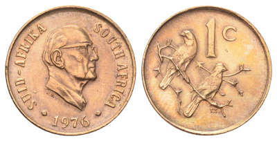 ЮАР 1 цент 1976 Окончание президентства Якобуса Йоханнеса Фуше KM 91 бронза aUNC 4392-366