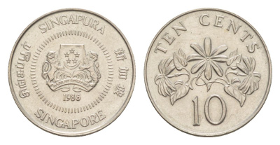 Сингапур 10 центов 1986 KM 51 медно-никель UNC 4632-146
