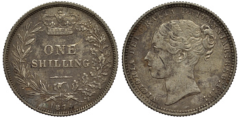 Великобритания 1 шиллинг 1874 Виктория (1837-1901) KM 734.2, Spink 3906А серебро 1523-825