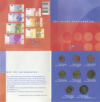 Нидерланды евронабор из 8 монет 2000-2001 буклет, на клею    UNC  1181-3-01