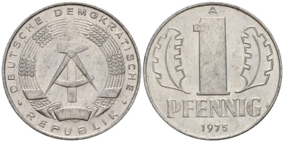 ГДР 1 пфенниг 1975 A KM 8.1 алюминий 112-754