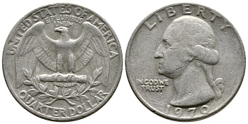 США 25 центов (квотер) 1970 Вашингтон KM 164а медь плакированная медно-никелем 57-616