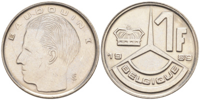 Бельгия 1 франк 1989 Belgique, Бодуэн I (1951-1993) KM 170 железо плакированное никелем 187-933