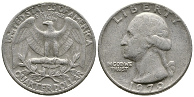 США 25 центов (квотер) 1970 Вашингтон KM 164а медь плакированная медно-никелем 57-616