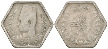 Египет 2 пиастра 1944 AH 1363, Фарук (1936-1952) KM 369 серебро 4611-1248