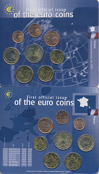 Франция евронабор из 8 монет 2002 официальный выпуск в пластике    UNC  3897-2-2