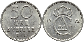 Швеция 50 эре 1972 Густав VI Адольф (1950-1973) KM 837 медно-никель 4397-152