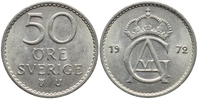 Швеция 50 эре 1972 Густав VI Адольф (1950-1973) KM 837 медно-никель 4397-152