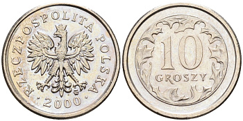 Польша 10 грошей 2000 MW KM 279, Parchimowicz 704g медно-никель 4580-636