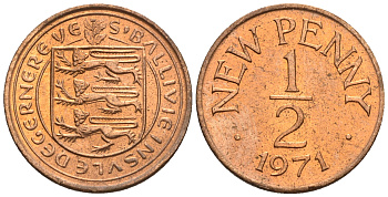 Гернси 1/2 пенни 1971 Елизавета II (1952-2022), герб KM 20 бронза  UNC  220-1215