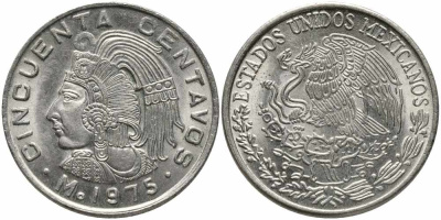 МЕКСИКА 50 СЕНТАВО 1975 DOTS KM 452 медно-никель 87-315