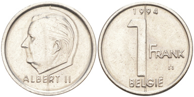 БЕЛЬГИЯ 1 ФРАНК 1994 BELGIE, АЛЬБЕРТ II (1993-) KM 188 железо плакированное никелем 187-934