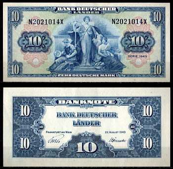 ФРГ 10 марок 1949 Pick 16 a бумага 451-1370-3