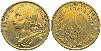 ФРАНЦИЯ 10 САНТИМОВ 1969 ТИП MARIANNE KM 929 медь алюминий никель 112-355