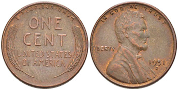 США 1 ЦЕНТ 1951 D, ЛИНКОЛЬН KM А132 медь цинк 218-558