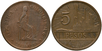 Колумбия 5 песо 1981 KM 268 бронза 4538-236