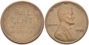 США 1 ЦЕНТ 1955 ЛИНКОЛЬН KM А132 медь цинк 218-645