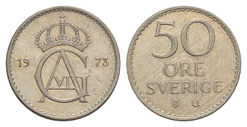 Швеция 50 эре 1973 TS, Густав VI Адольф (1950-1973) KM 837 медно-никель aUNC 4632-751